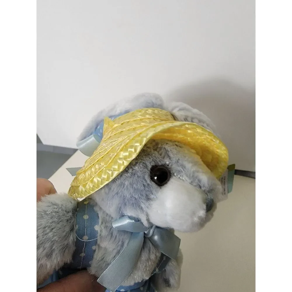 Bunny Picnic Rabbit Plush Stuffed Toy Soft Blue Dress Hat Easter